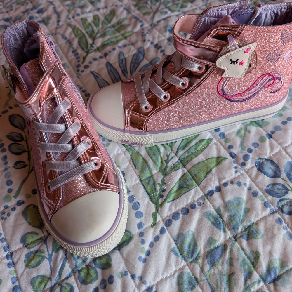 Sparkly Pink Unicorn High-Top Sneakers for Kids